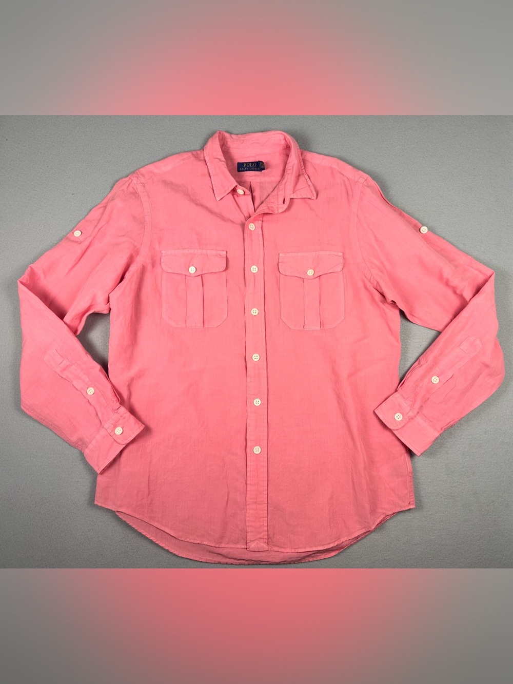 Polo Ralph Lauren Men’s Linen Blend Utility Button Down Shirt In Salmon Size L